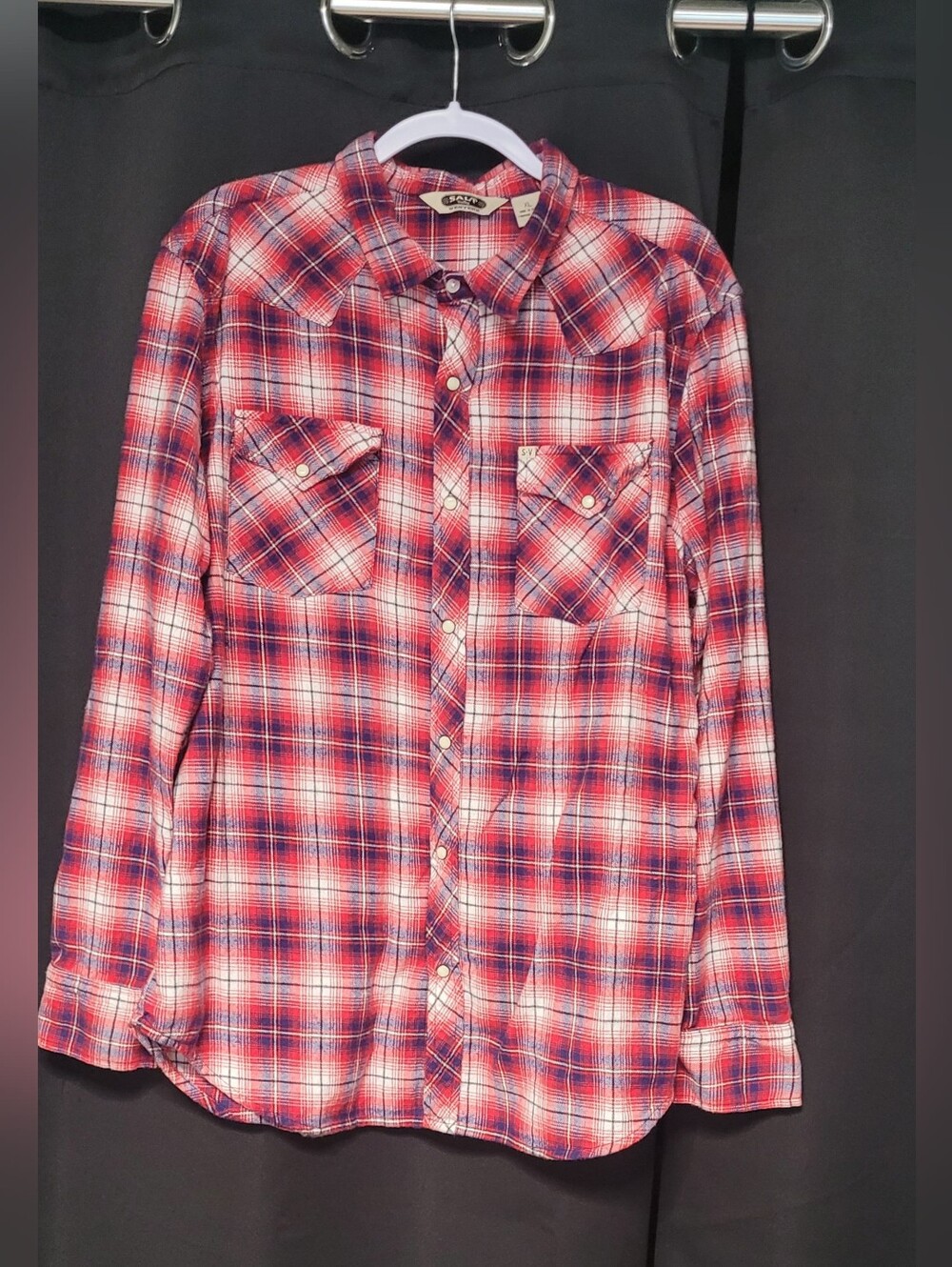 Salt Valley Western 100% Cotton Red Plaid Pearl Snap Flannel Shirt XL